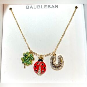 BaubleBar "Lady Luck" Necklace Goldtone Clover Ladybug Horseshoe